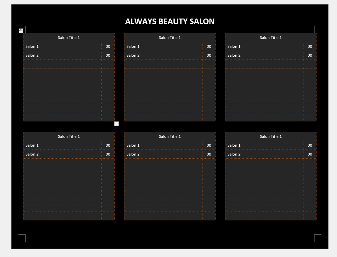hair salon price list black color voorbeeld afbeelding 