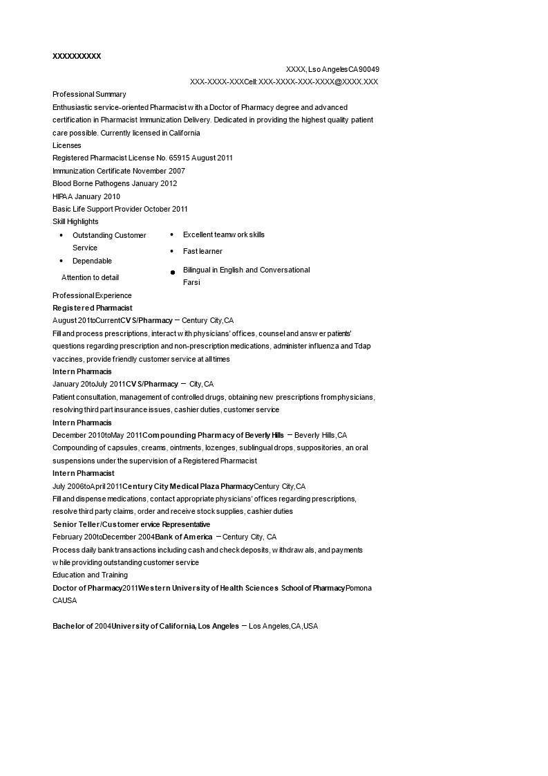 Registered Pharmacist Resume main image