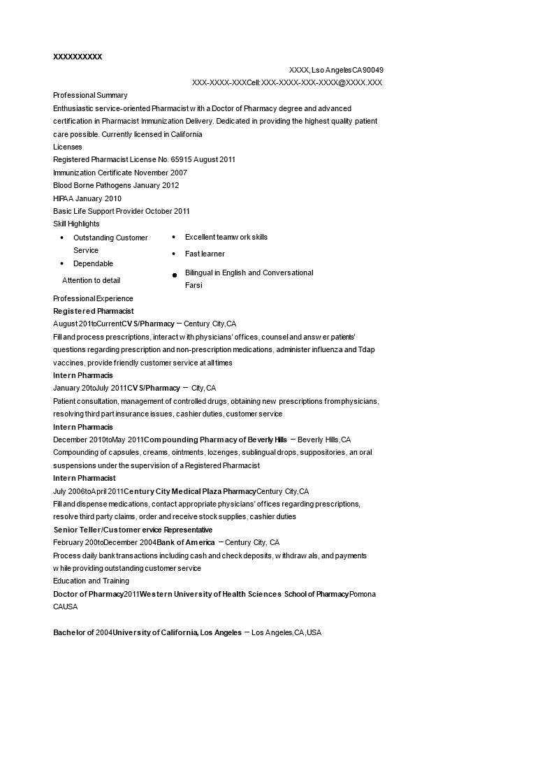 registered pharmacist resume modèles