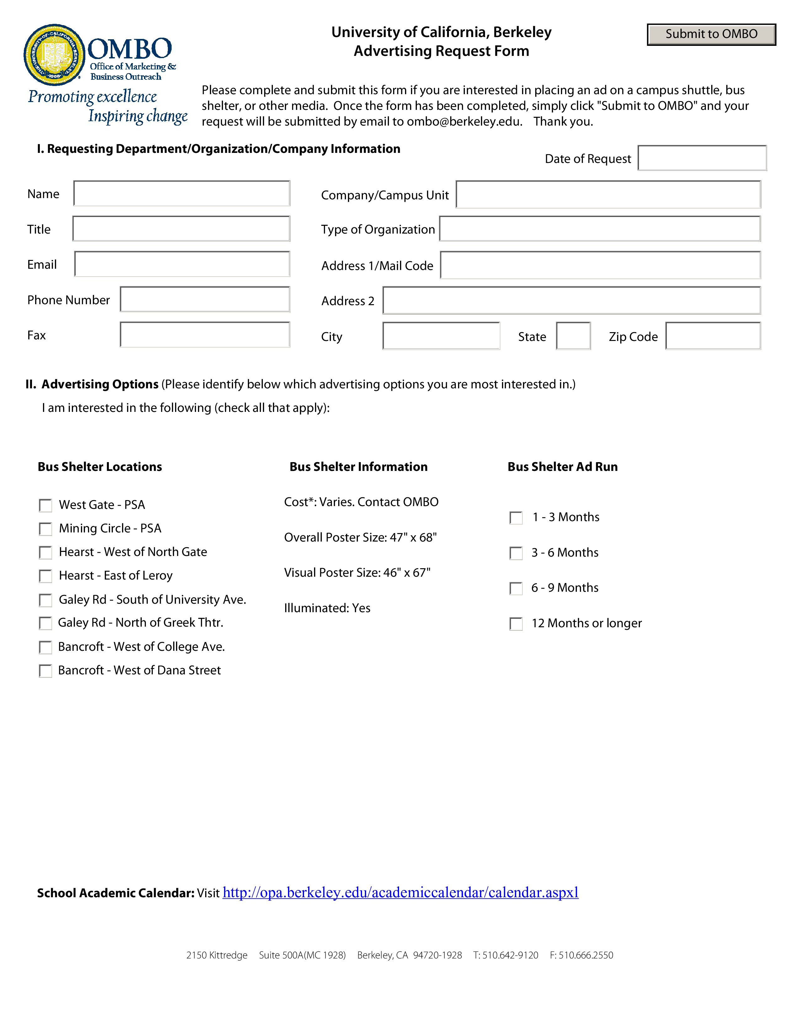 university advertising request form Hauptschablonenbild