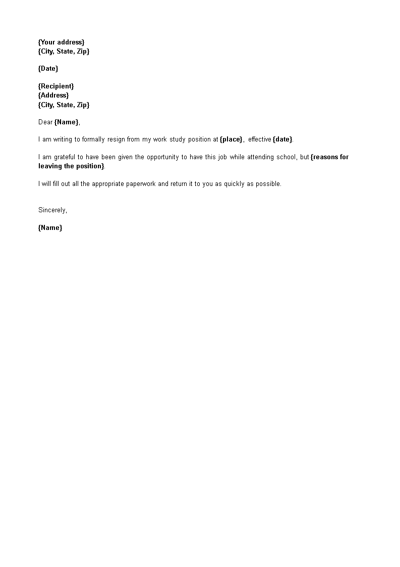 personal student resignation letter template
