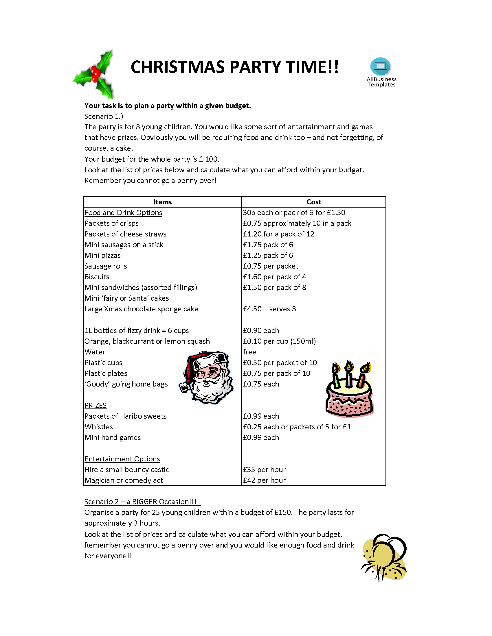 christmas party budget template