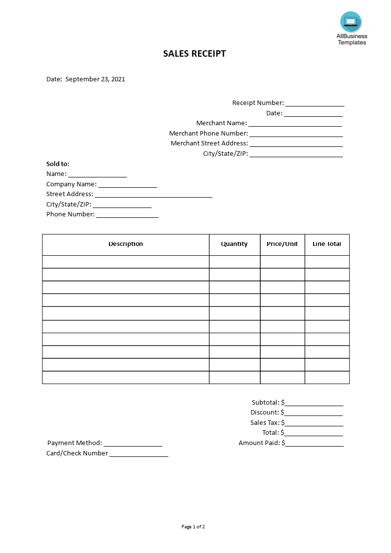 sales receipt template