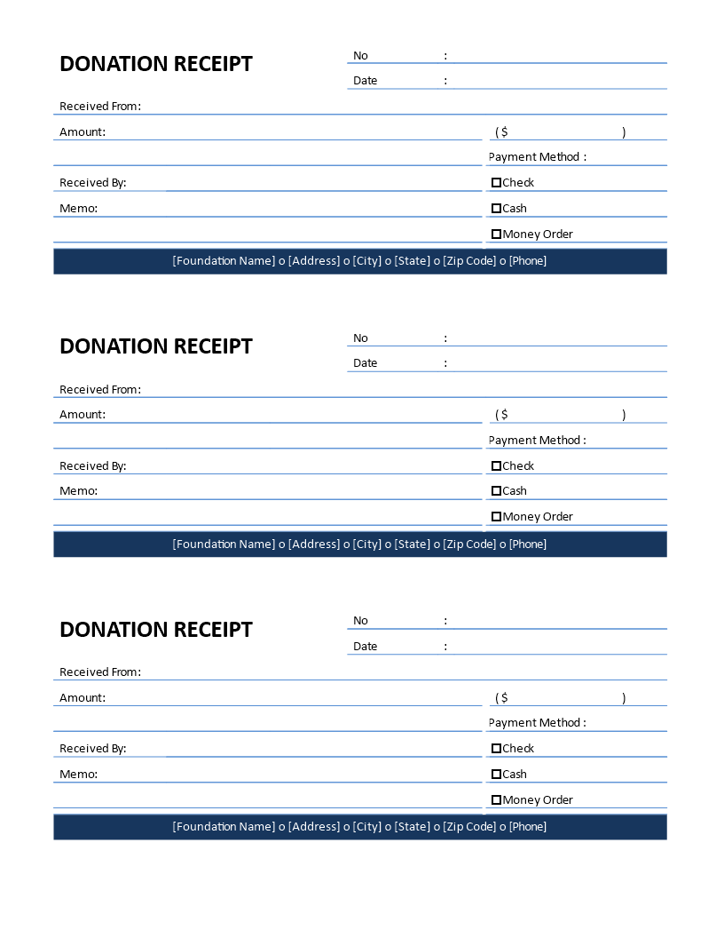 Nonprofit Donation Receipt for Cash Donation Templates at