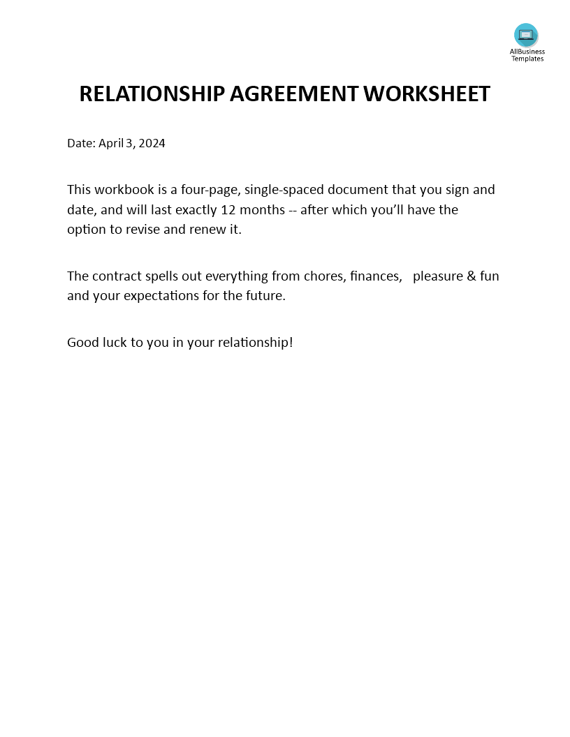 relationship contract agreement template