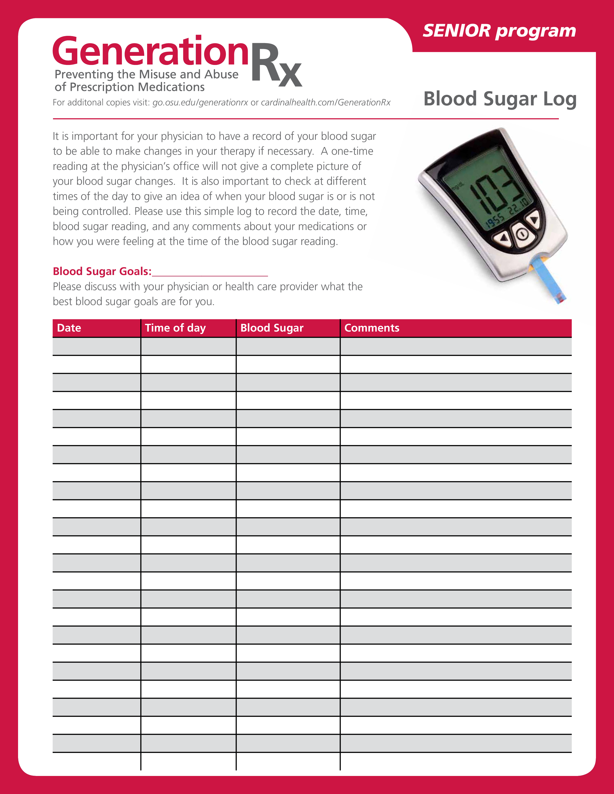 daily blood sugar log modèles