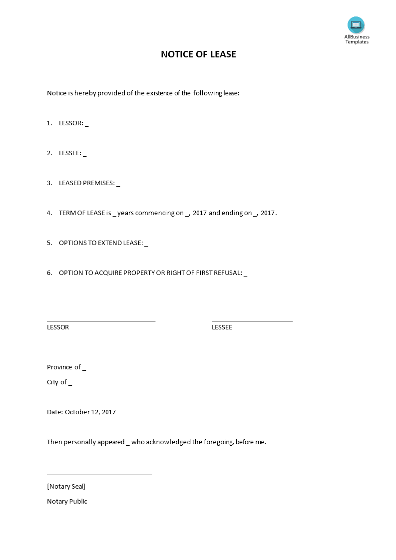 notice of lease plantilla imagen principal