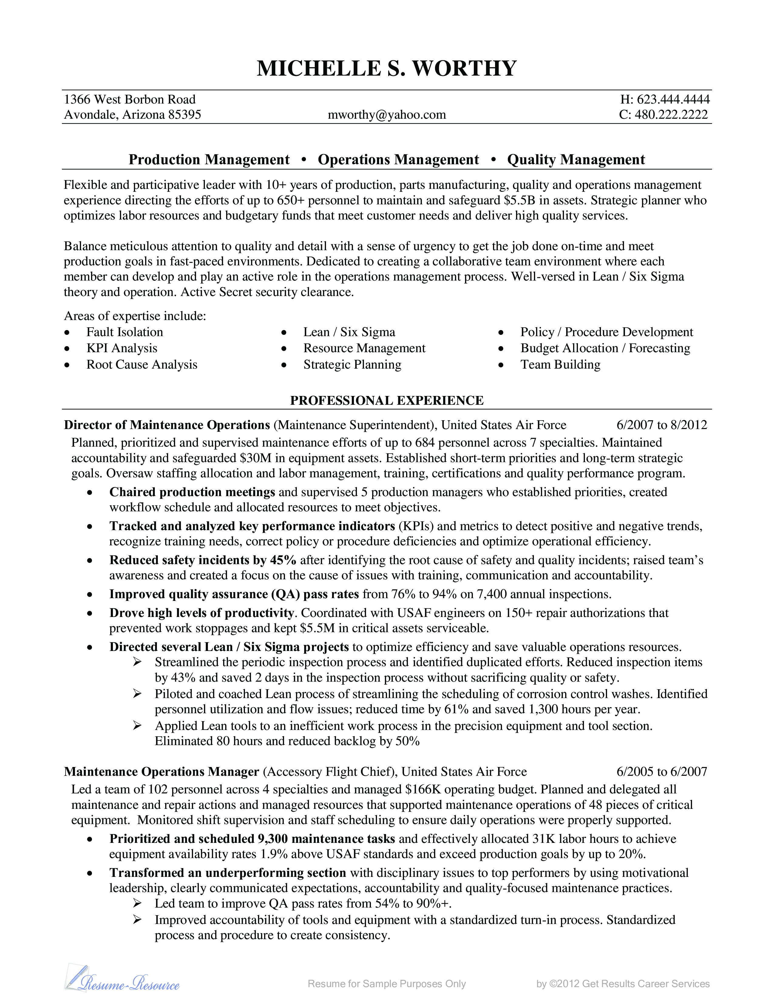 Operations Quality Resume Example main image