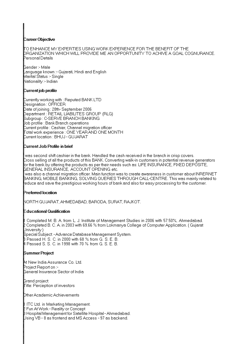 retail banking officer resume template