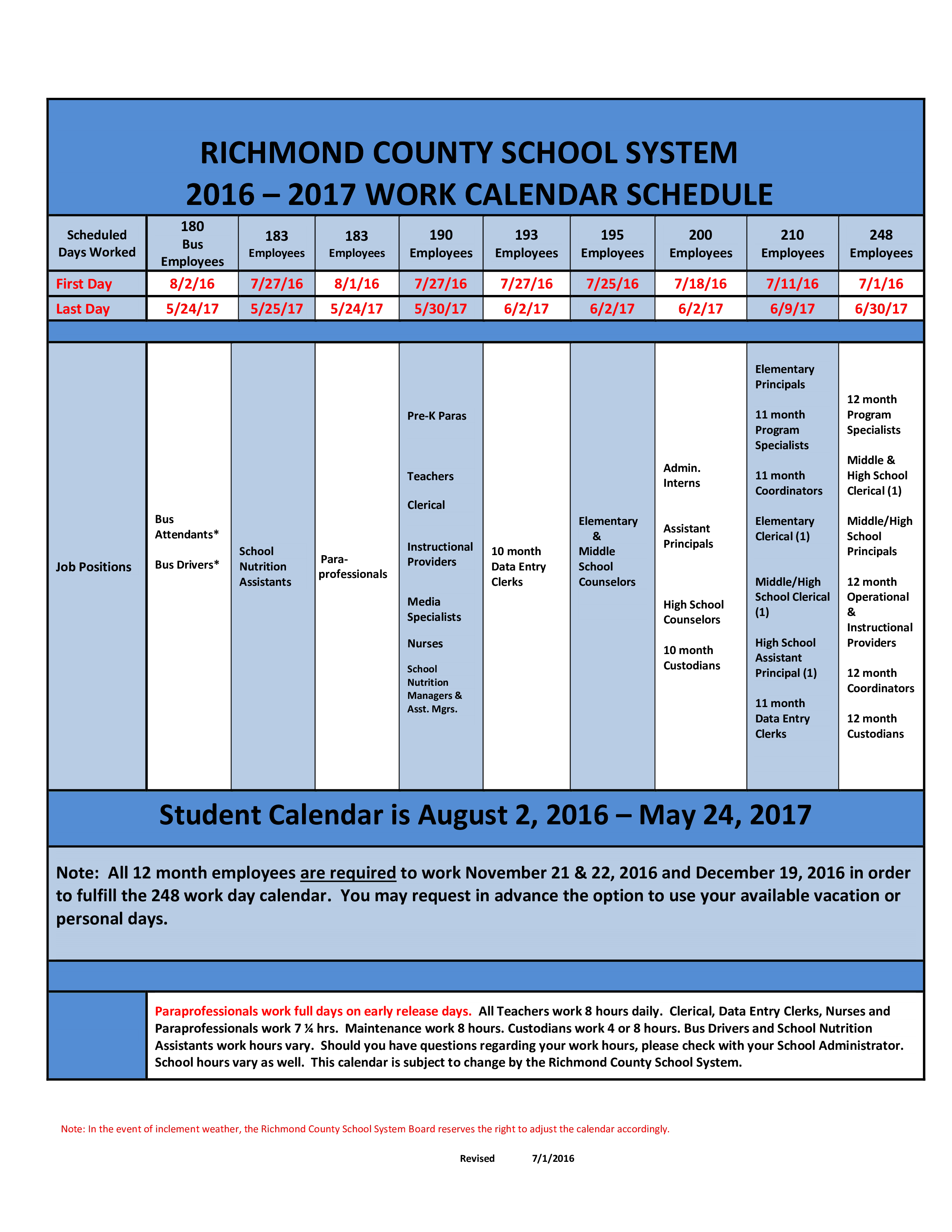 Employee Work Calendar Schedule 模板