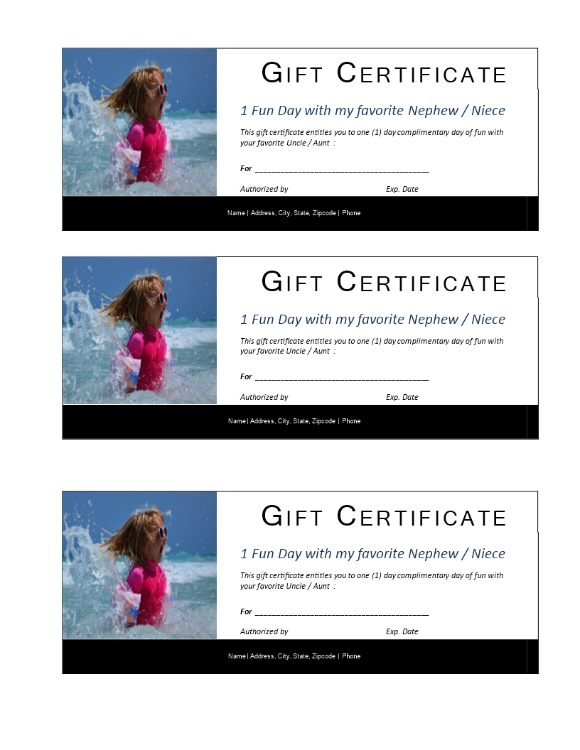 Kostenloses One Day Kids Gift Certificate template In Kids Gift Certificate Template