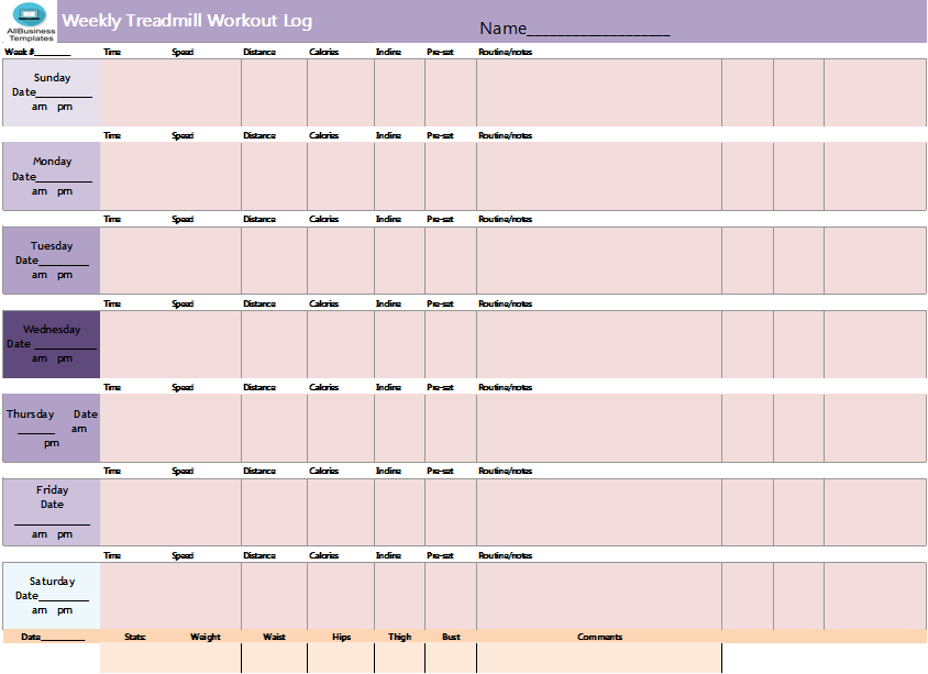 weekly treadmill workout log Hauptschablonenbild