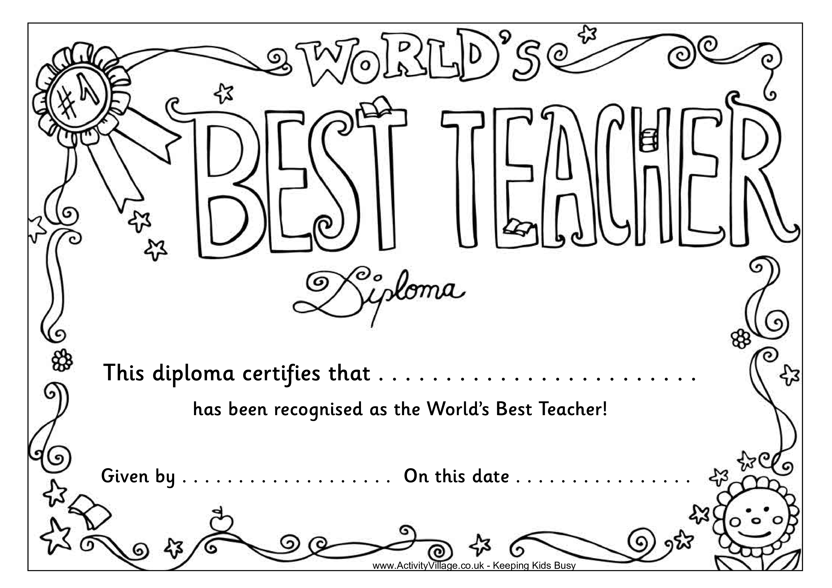 Diploma template: Worlds Best Teacher | Templates at allbusinesstemplates.com