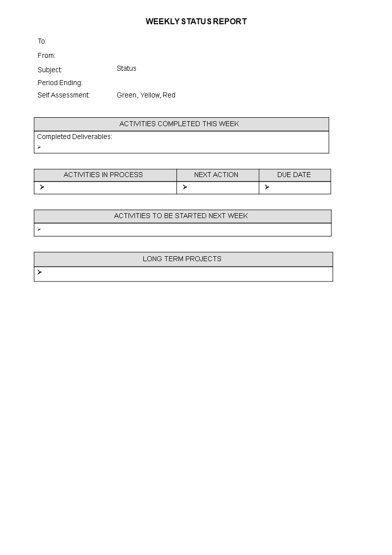 sample weekly status report template