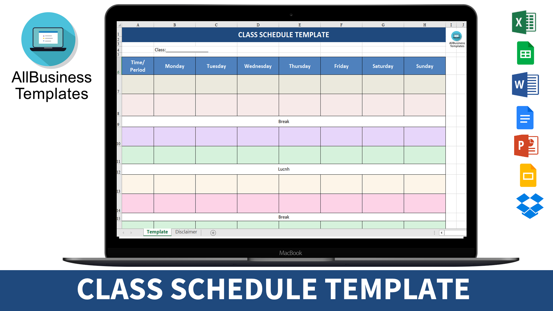 class schedule template voorbeeld afbeelding 