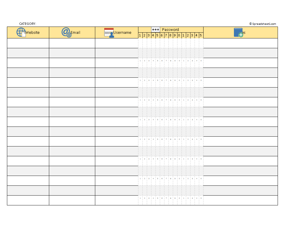 password list template excel worksheet Hauptschablonenbild