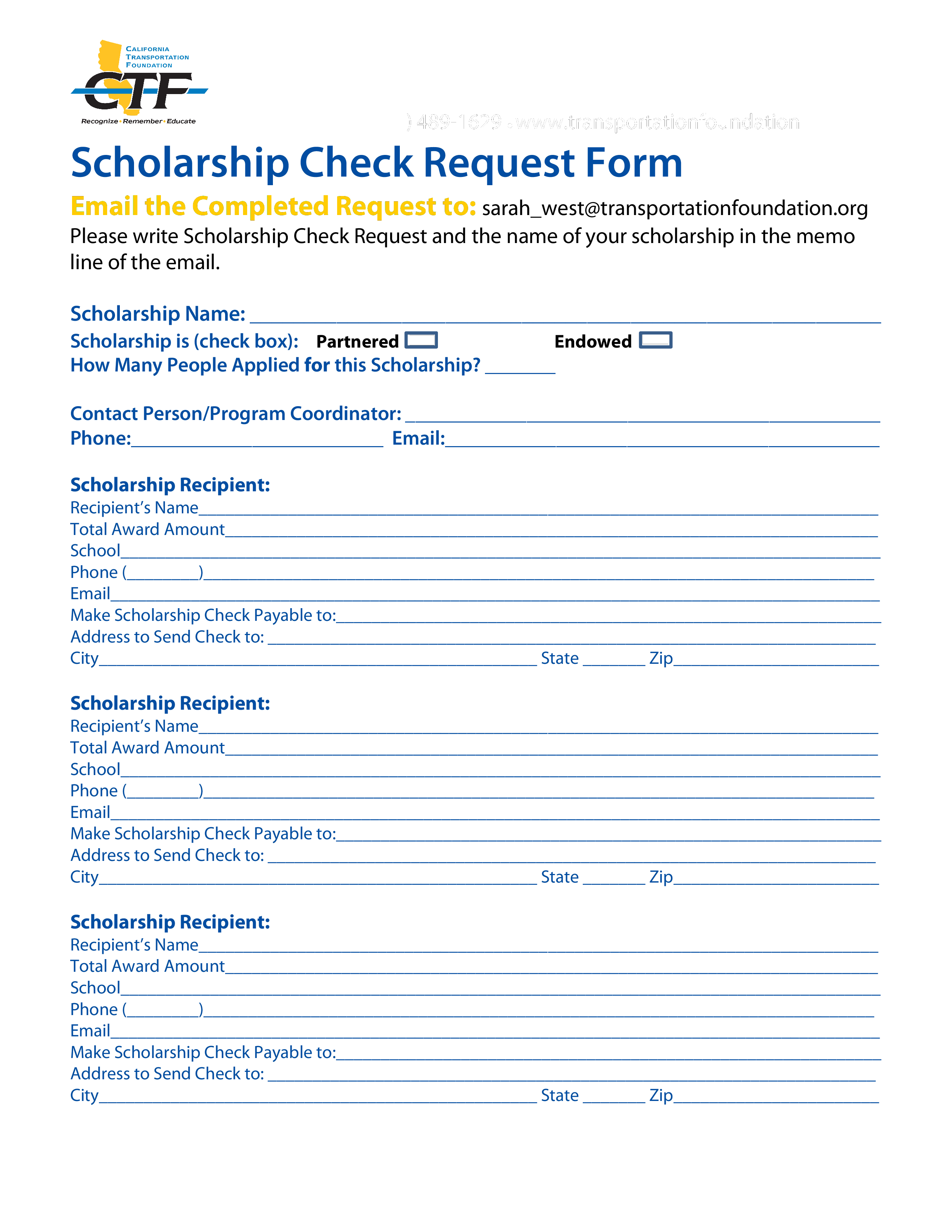 scholarship check request form modèles