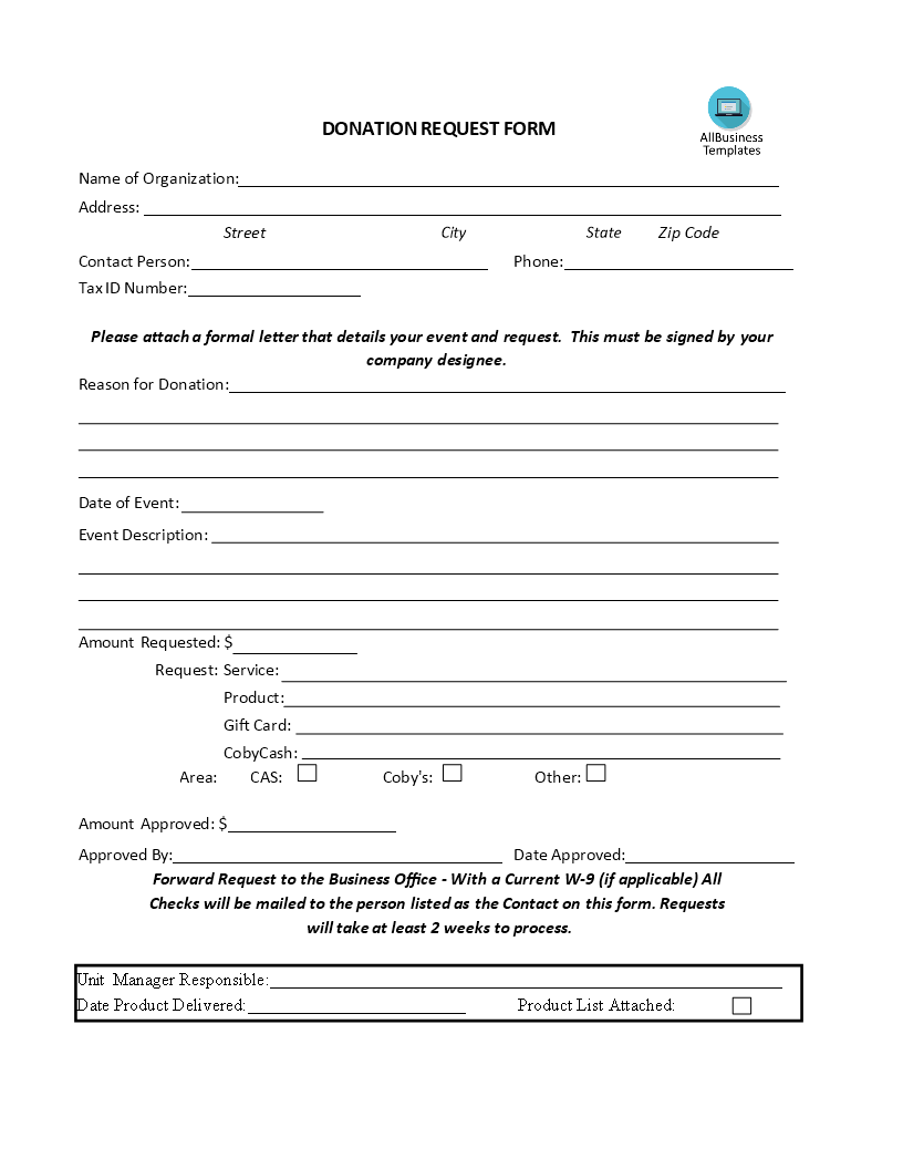 Kostenloses Formal Donation Request Form Pertaining To Blank Sponsorship Form Template