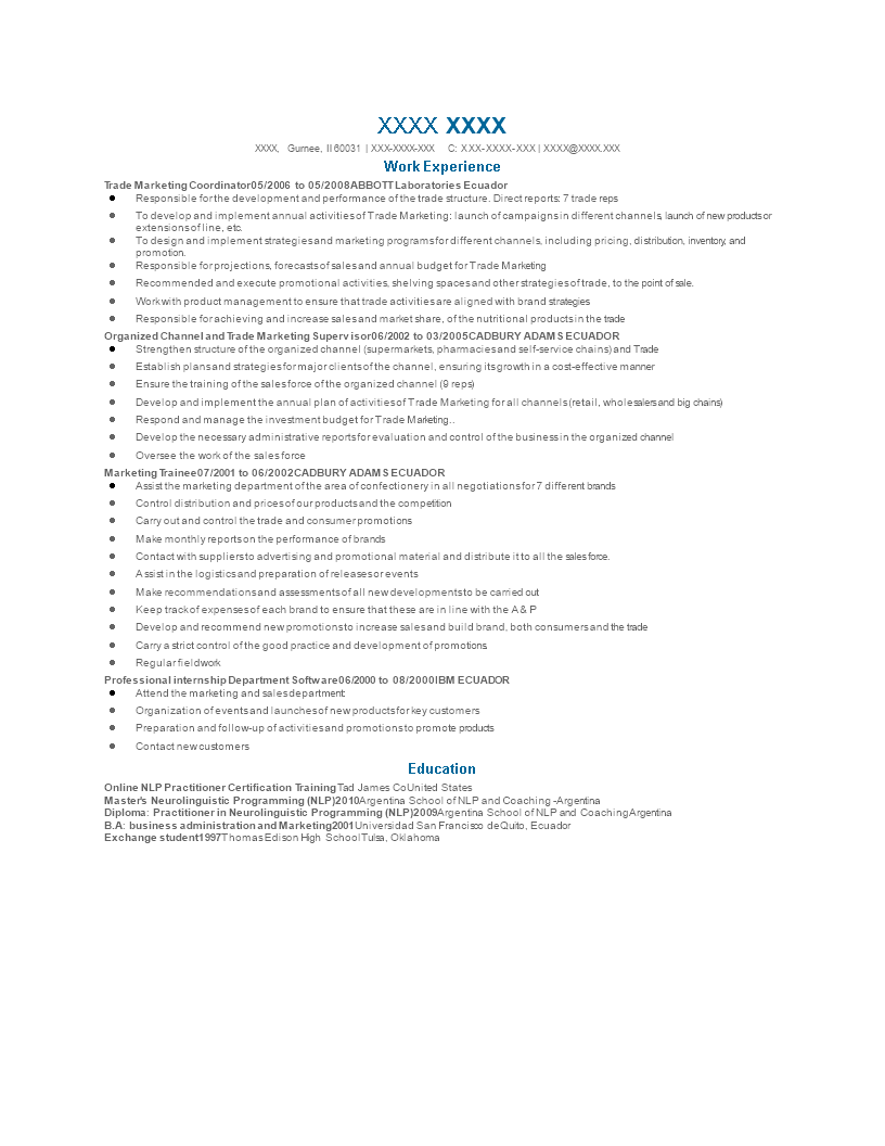 trade marketing coordinator resume template