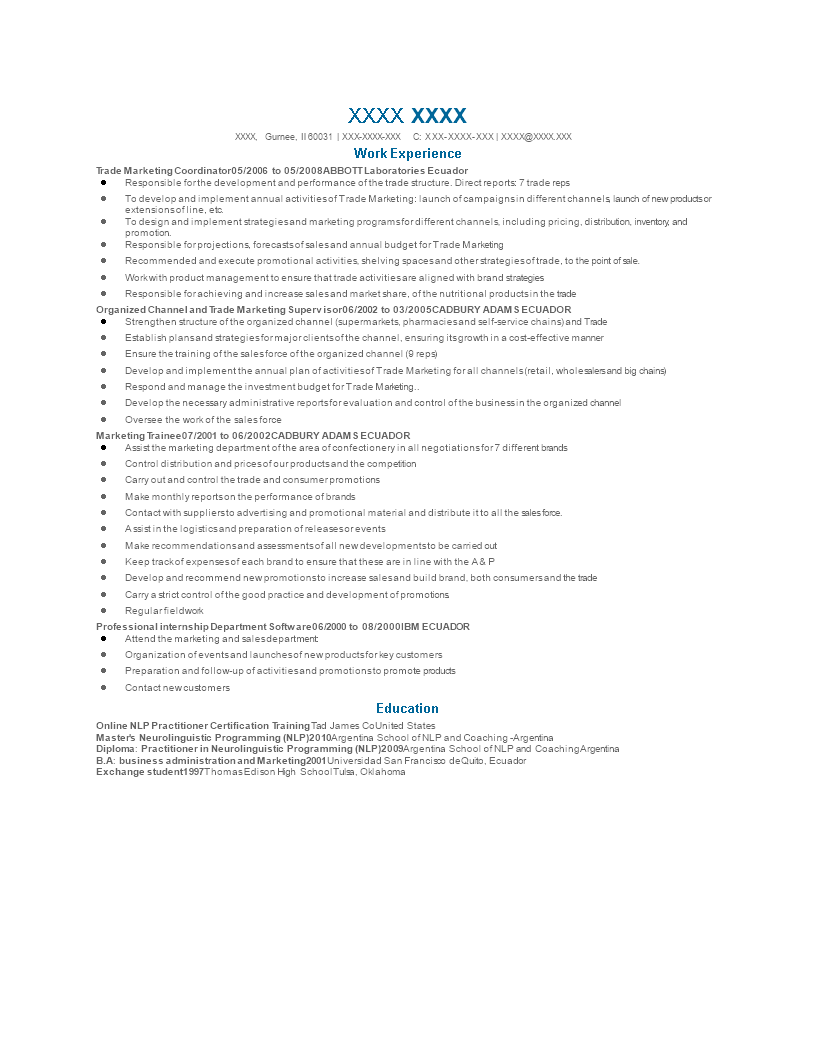 Trade Marketing Coordinator Resume 模板