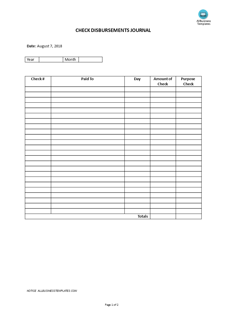 check disbursements journal template