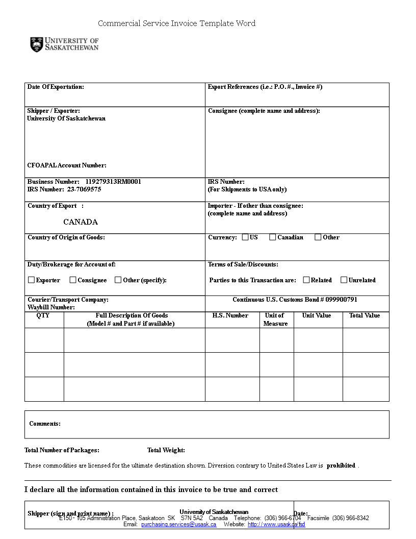 commercial service invoice template