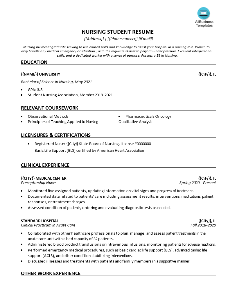Entry Level Nurse Resume Sample | Templates At Allbusinesstemplates.Com