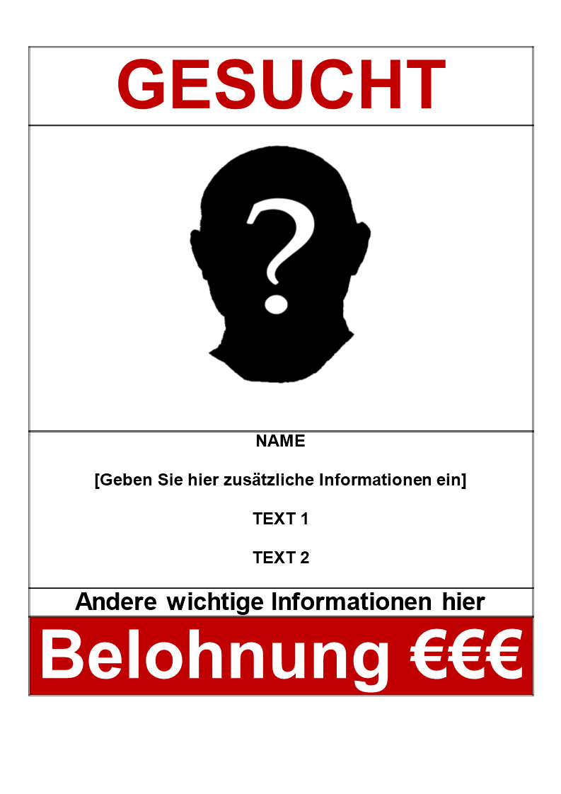 gesucht poster a3-größe modell plantilla imagen principal