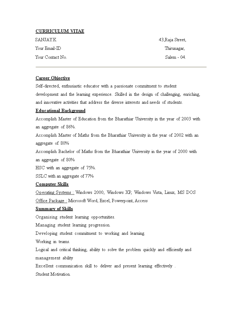 best resume format for teacher job plantilla imagen principal