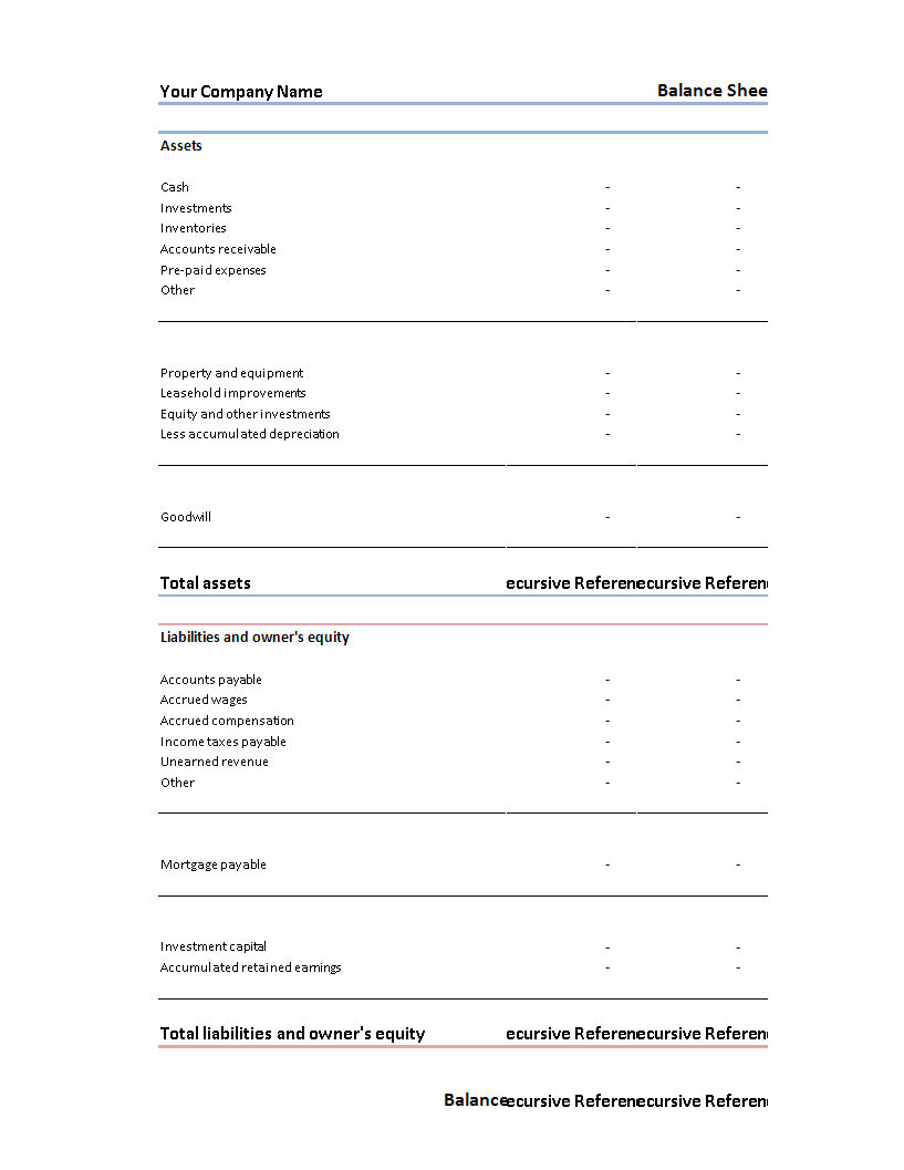 balance sheet spreadsheet template template