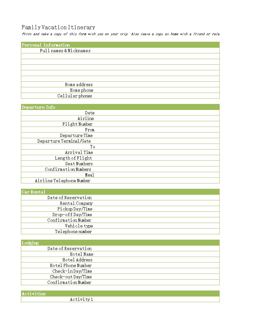 Family Vacation Planner Template 模板