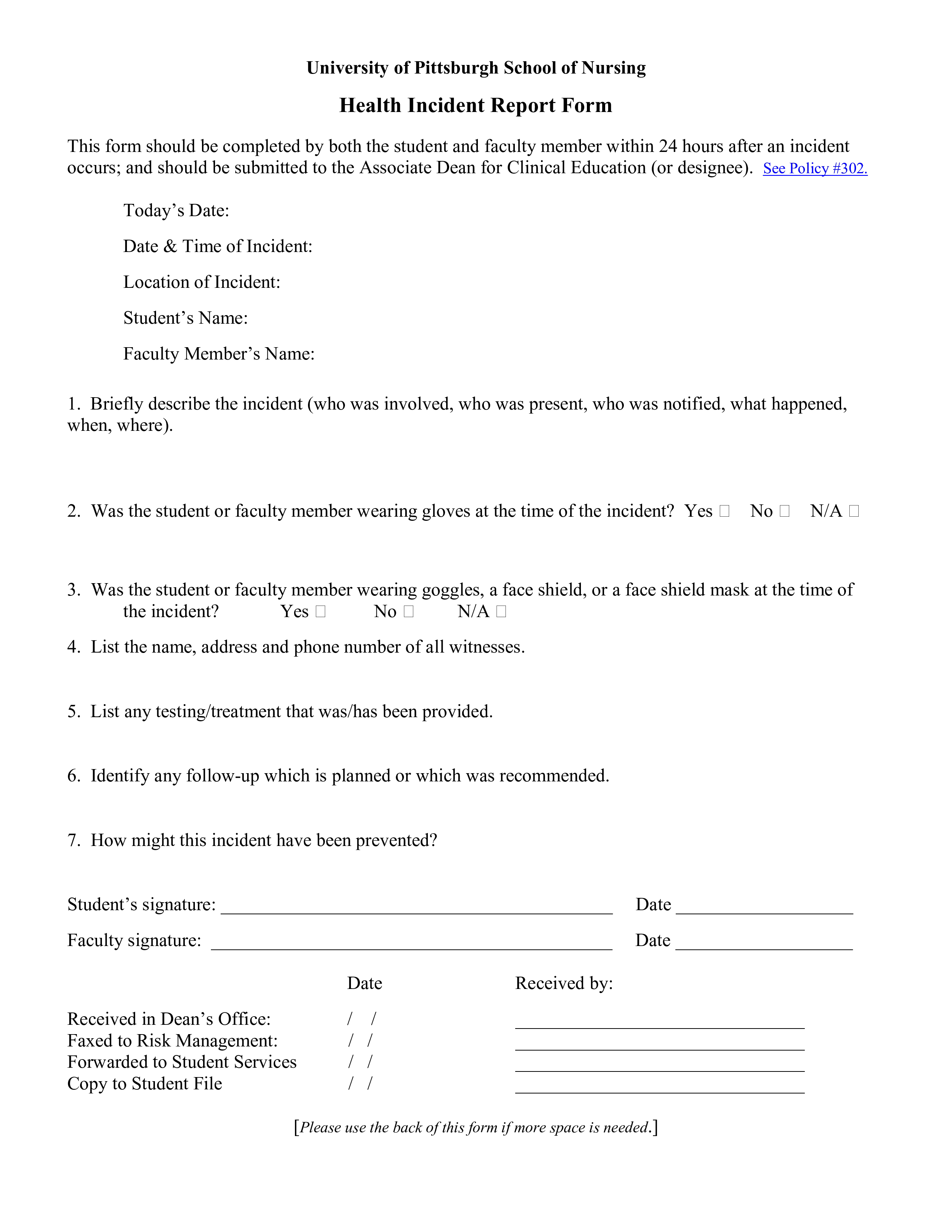 Blank Health Incident Report Form 模板