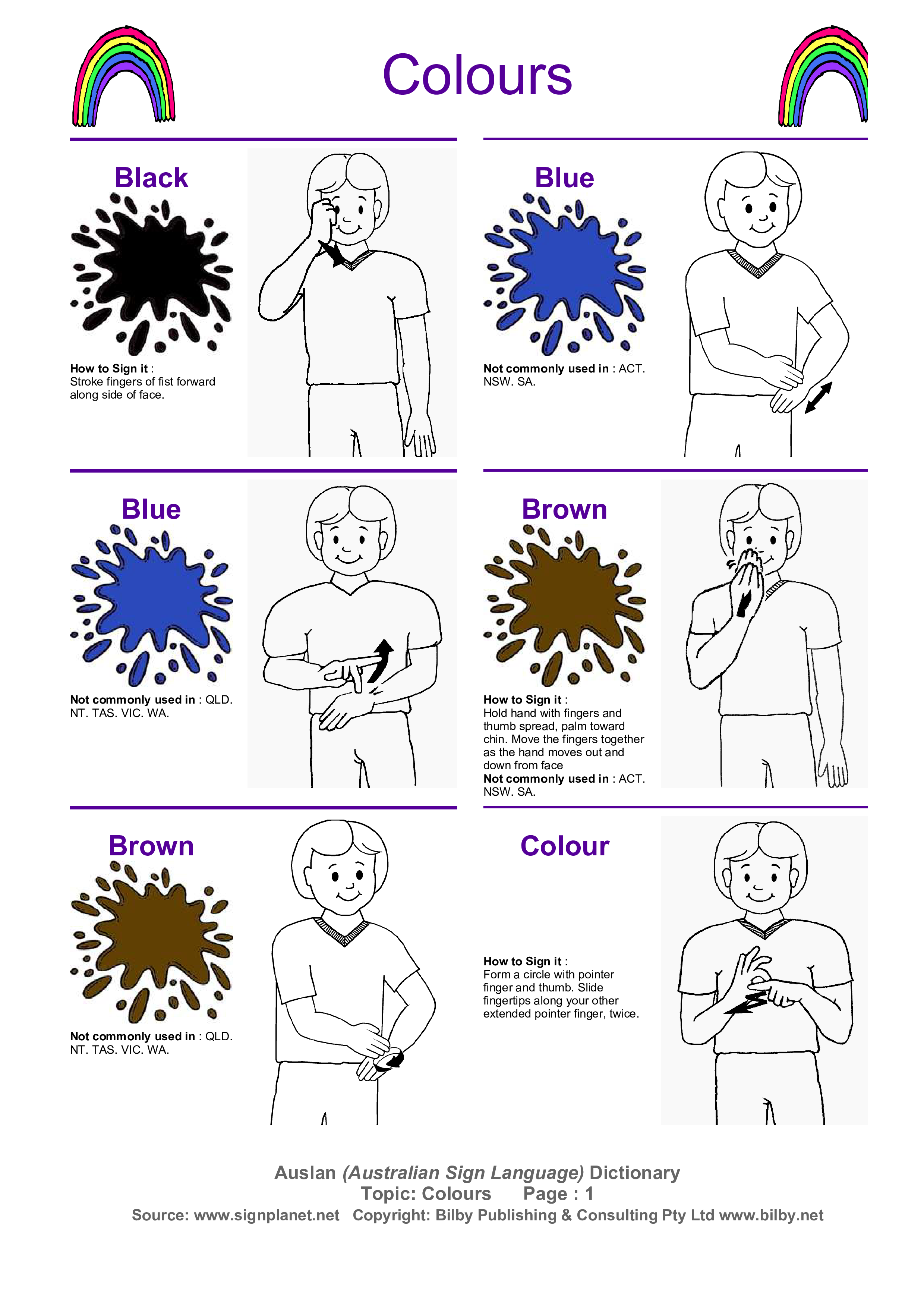 baby sign language color chart template