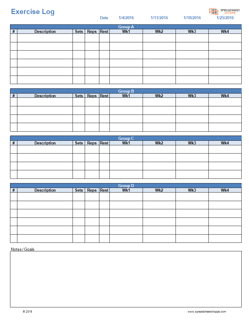 Exercise workout log | Templates at allbusinesstemplates.com