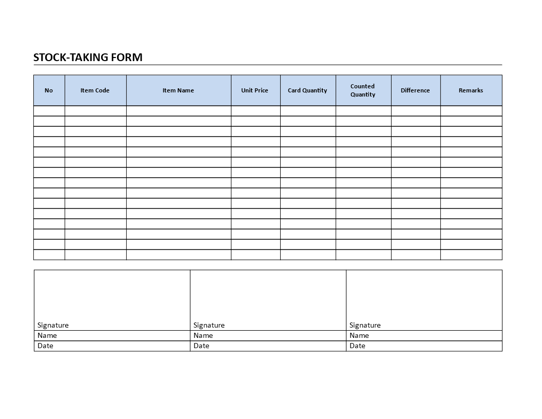 Stock Taking Form 模板