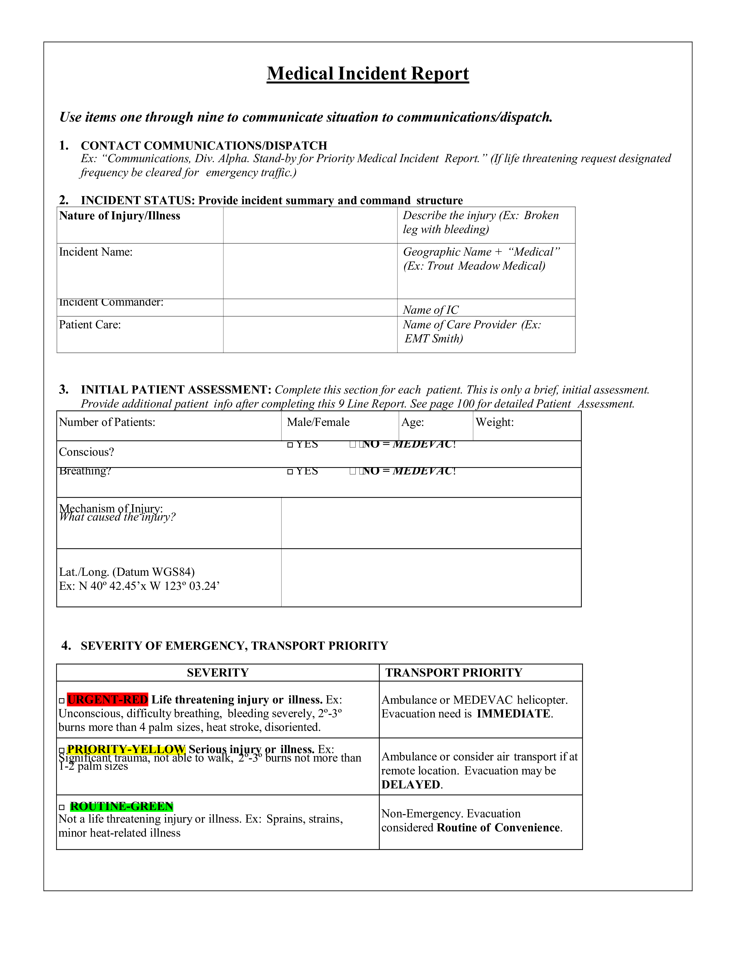 Blank Medical Incident Report main image