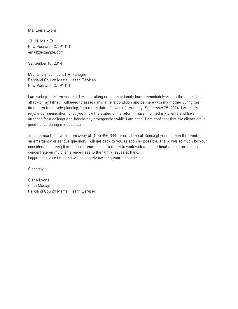 formal emergency leave letter template