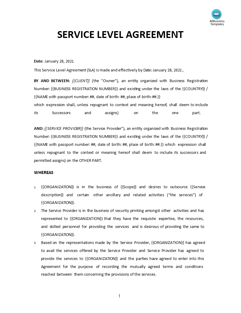 service level agreement template Hauptschablonenbild