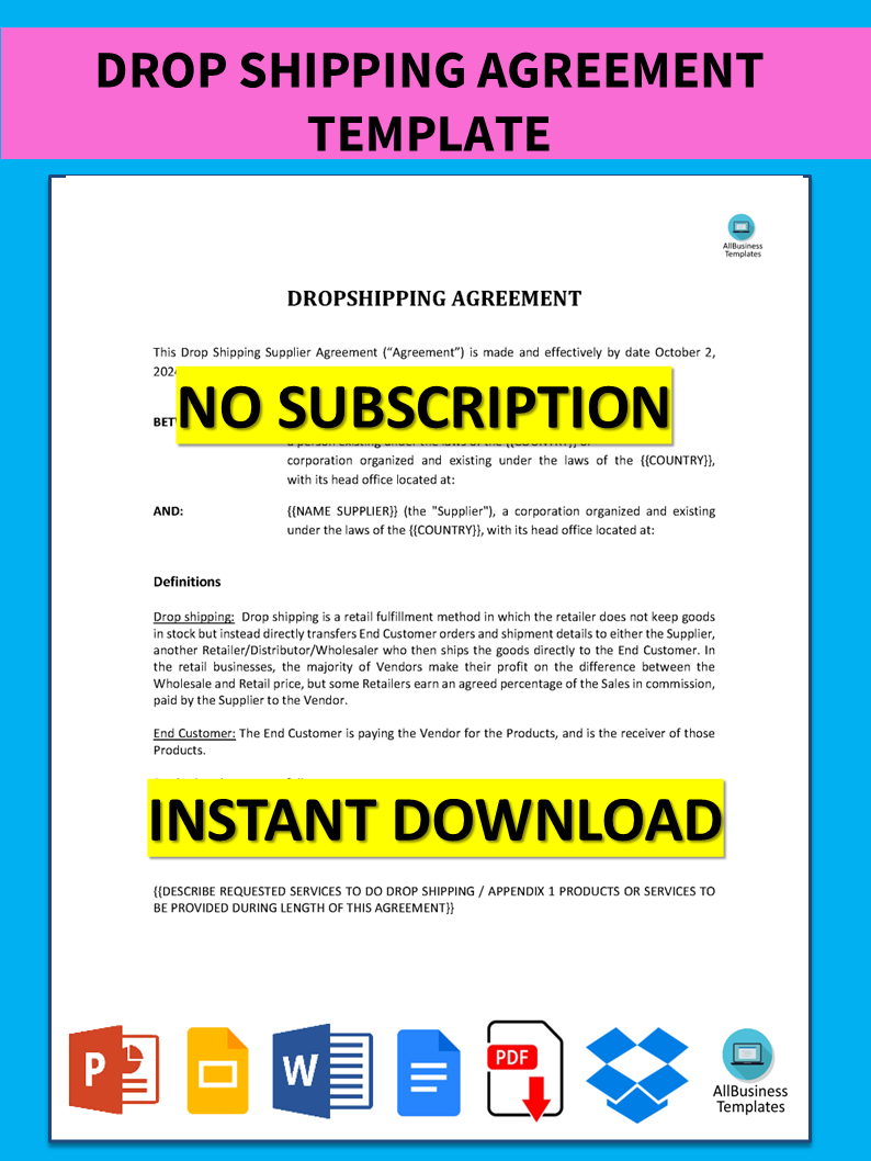 drop shipping agreement template voorbeeld afbeelding 