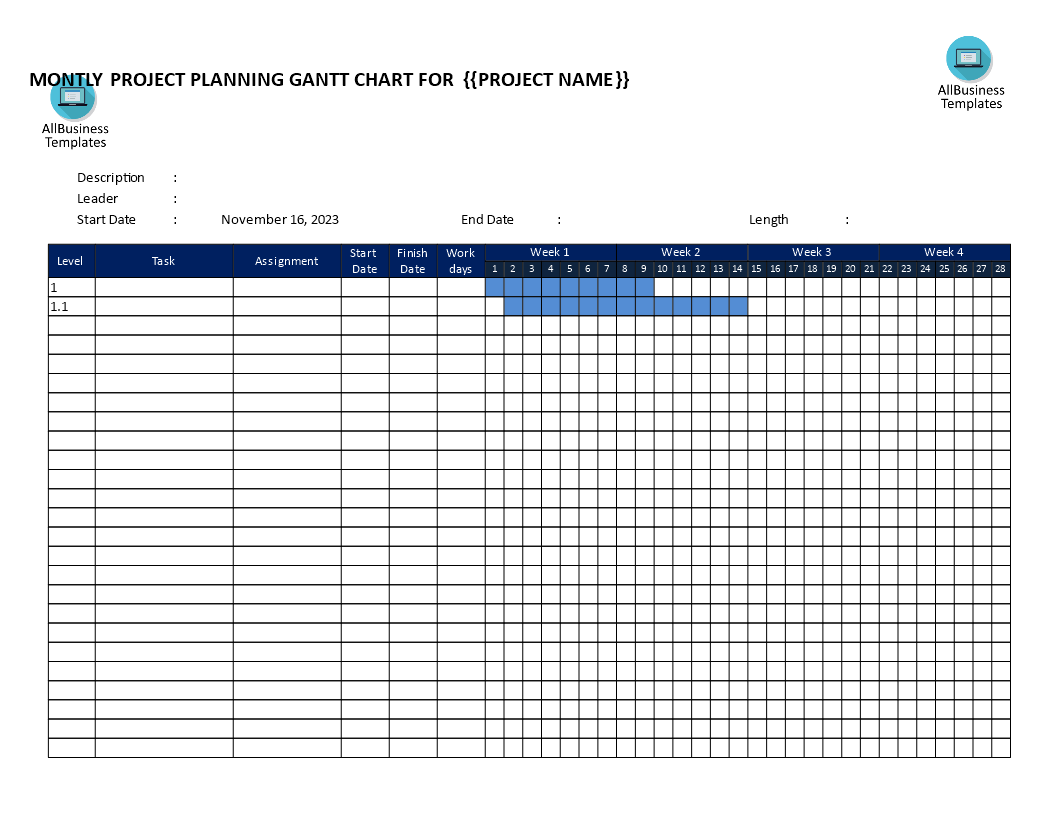 Gantt Chart Weekly Template