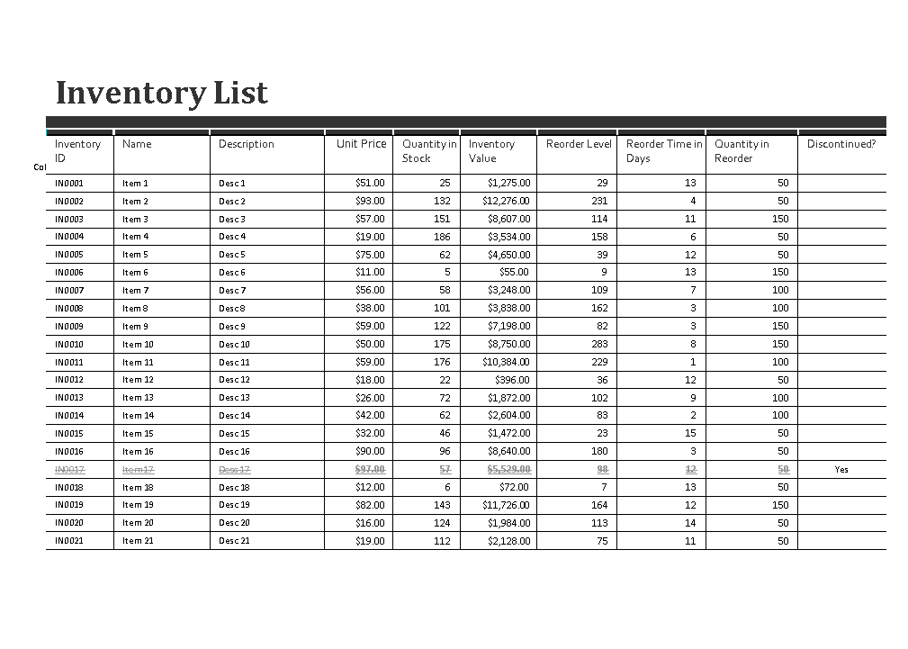 excel inventory sheet Hauptschablonenbild