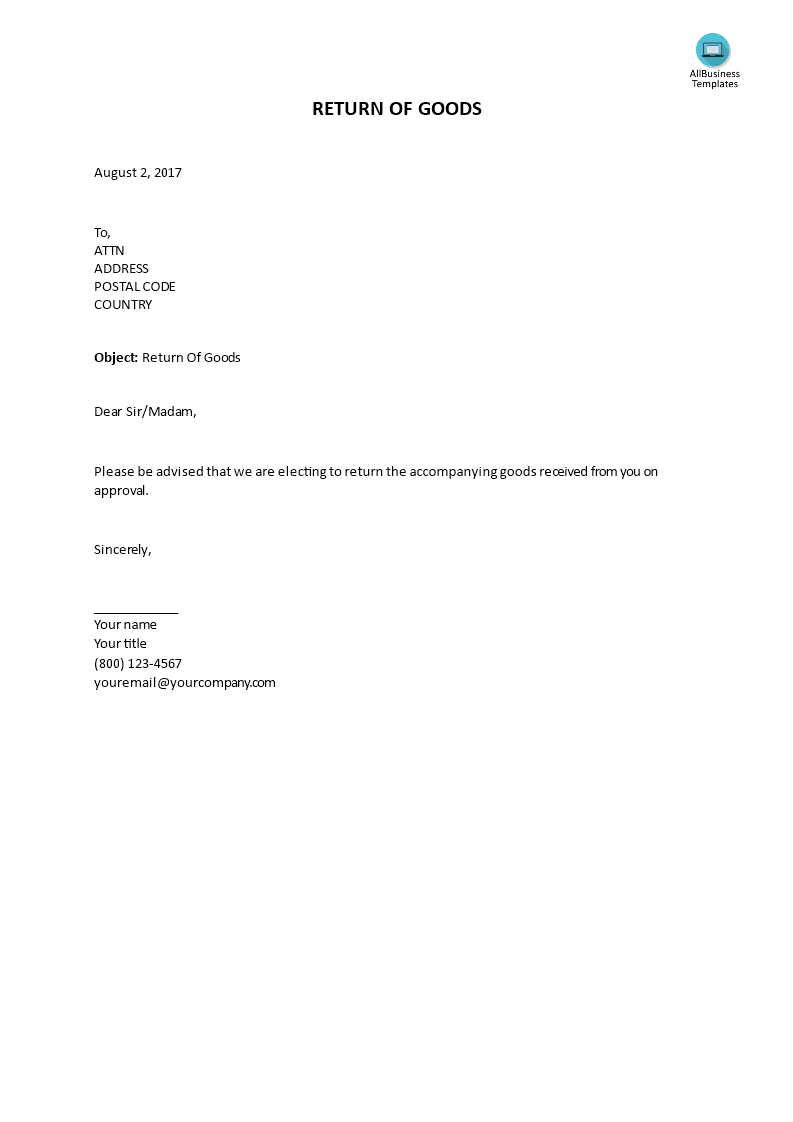 return of products notification letter template