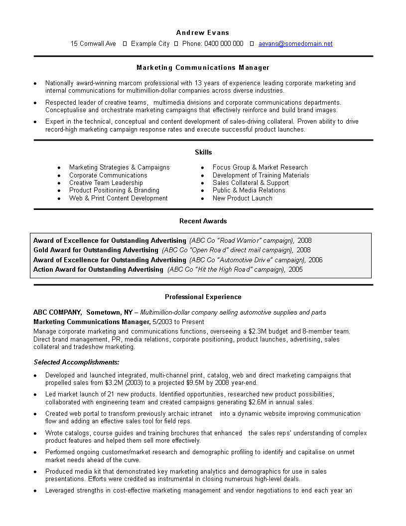 professional work experience resume modèles