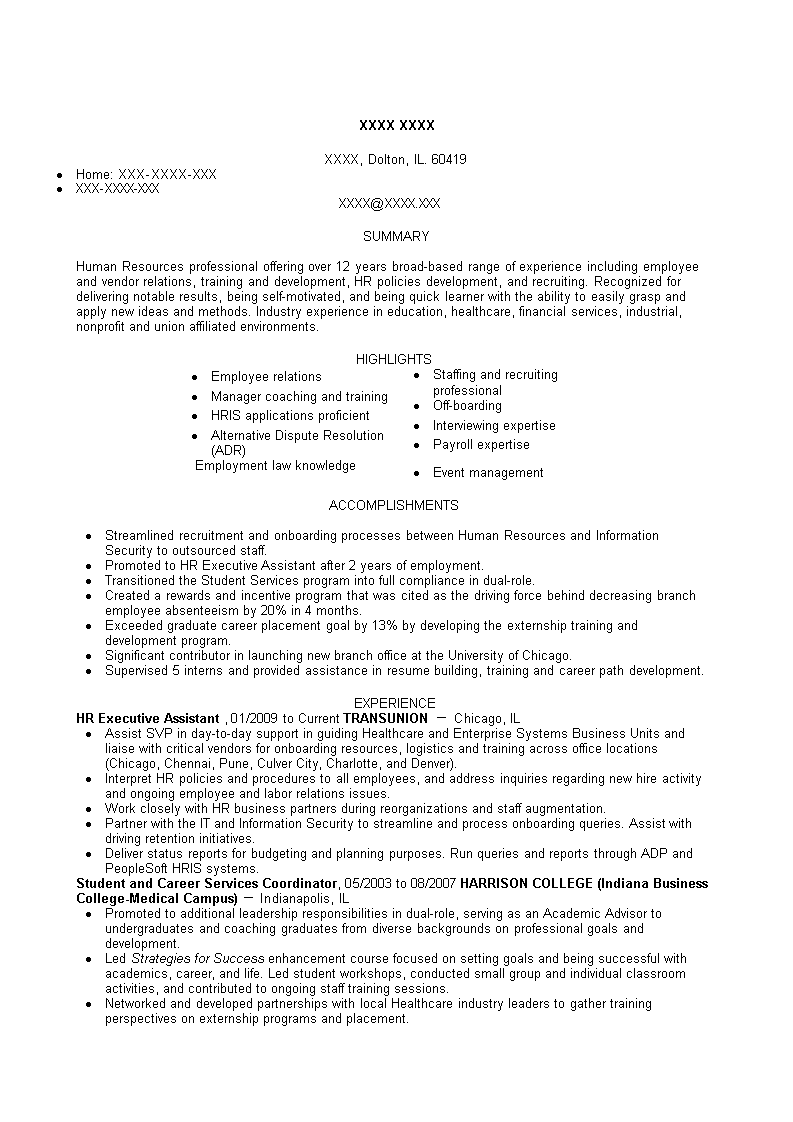 HR Executive Assistant Resume main image
