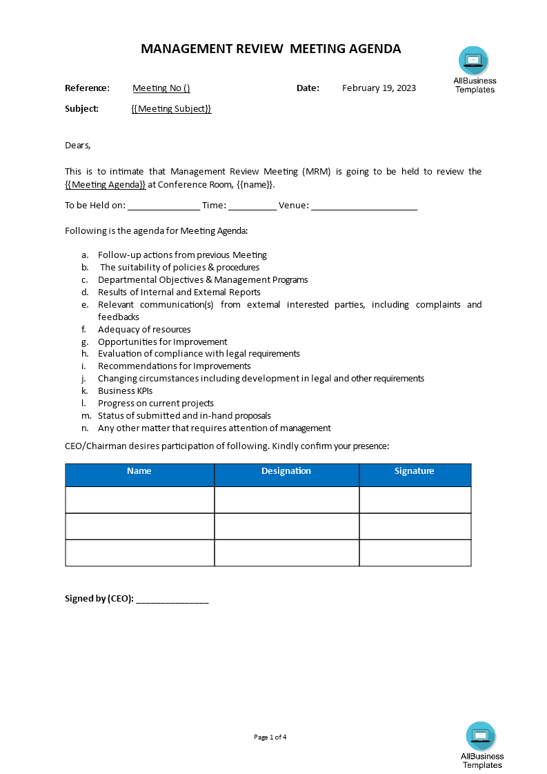 sample meeting agenda template template