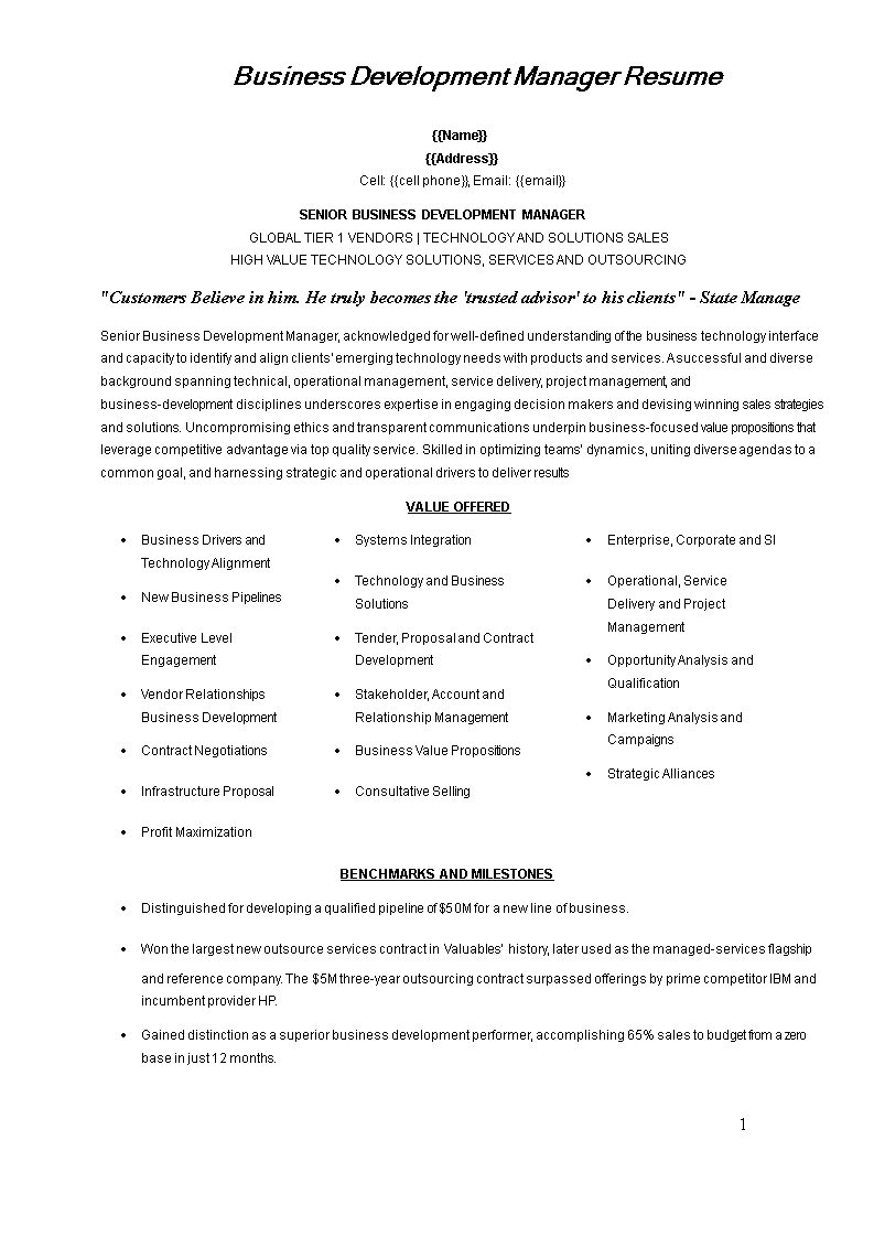 curriculum vitae business development manager template