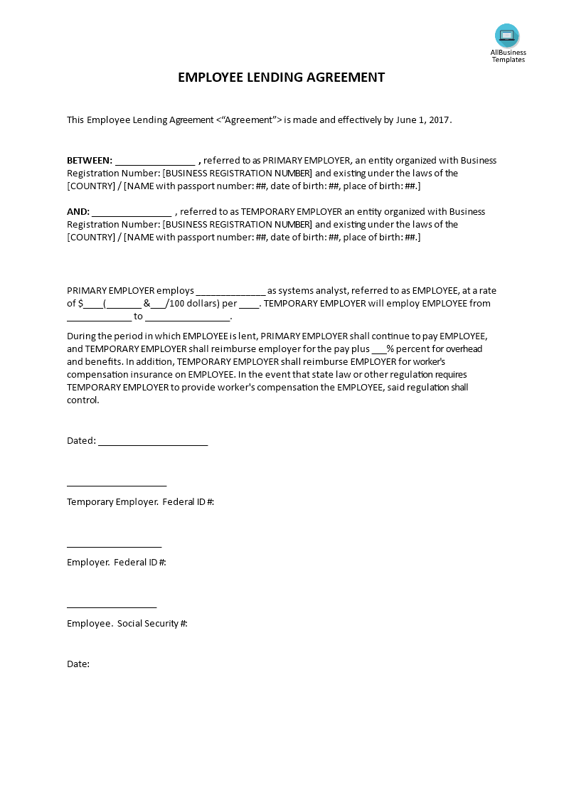employee lending agreement voorbeeld afbeelding 