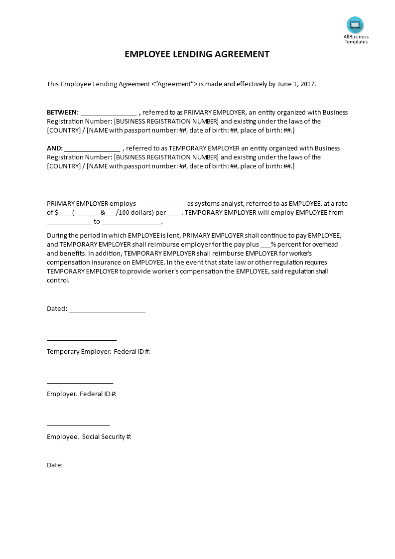 employee lending agreement modèles