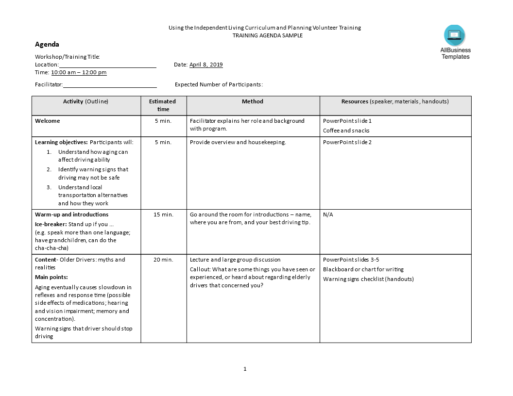 Training Agenda Template in Word  Templates at In Training Documentation Template Word