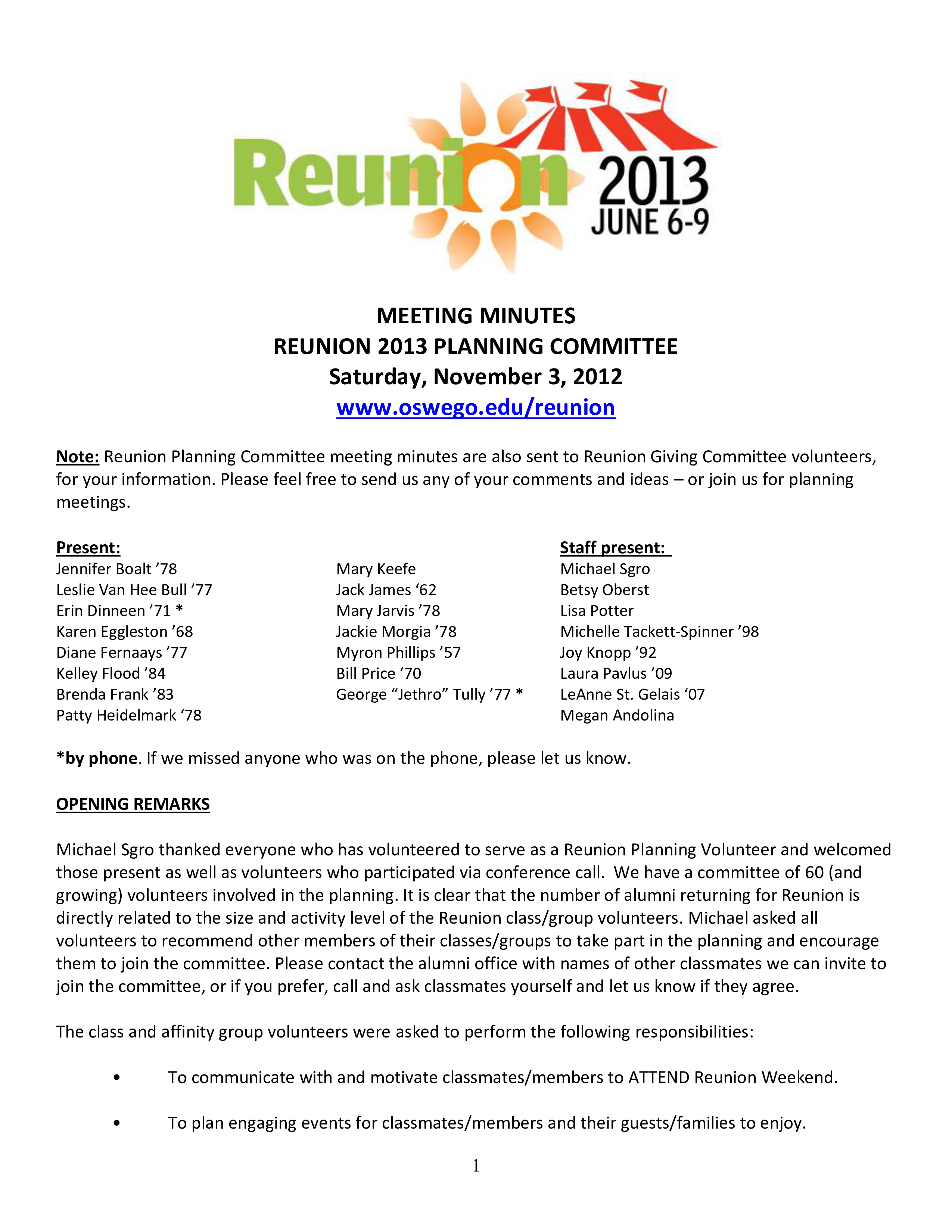 Reunion Program Agenda main image